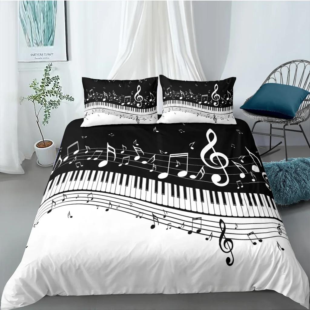Musik Bettbezug Set, Musik mit G-Schlüssel Instrument Rhythmisches Design Queen King Twin Full Size 2/3-teiliges Polyester Bettwäscheset