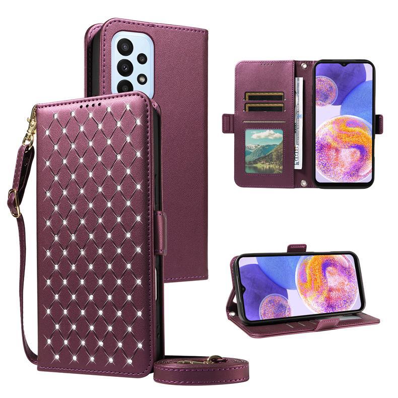 Suitable for Samsung S26 Ultra flip phone case with card slot, A37 5G diamond-studded starry sky protective case