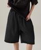 URBANAGE Bermuda Single-Pleat Elastic Denim Shorts Black