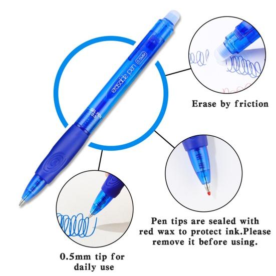 Handwriting Correction Pen Retractable Erasable Gel Pen, 0.5mm Fine Point Clickable Thermal Journaling And Planning Pens Friction for Students Office
