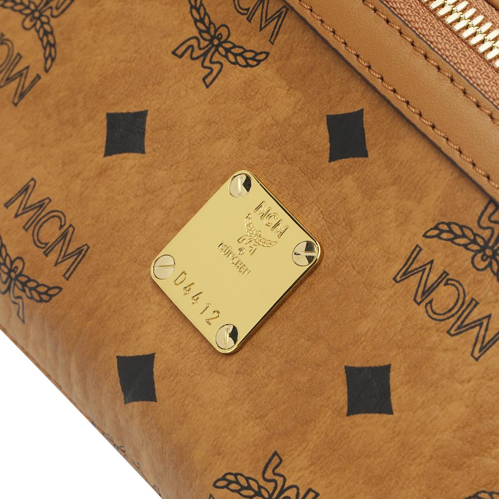 MCM Cognac Visetos Monogram Fanny Pack with Zip Closure & Gold Logo Plate for Daily & Street Style Use