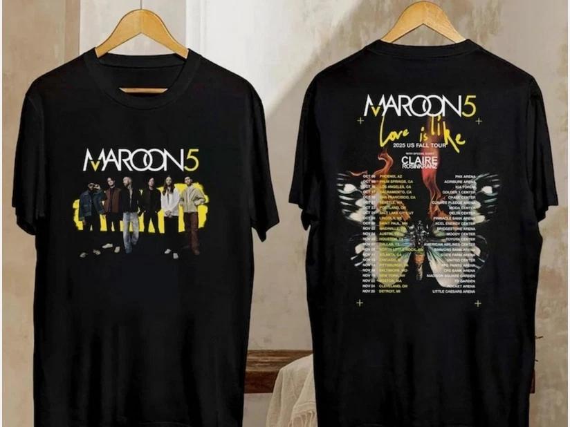 Футболка Maroon 5 Love Is Like Us Fall Tour 2025, Концертная футболка группы для меломанов 2XL