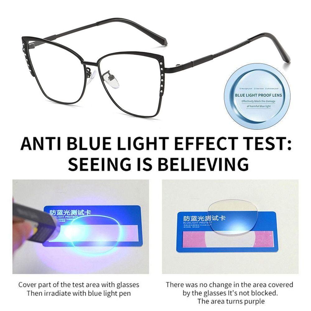 Women Fashion Rhinestone Anti-Blue Light Glasses Eye Care Ultra Light Cat Eye Frame Optical Eyeglasses Office Computer Goggles