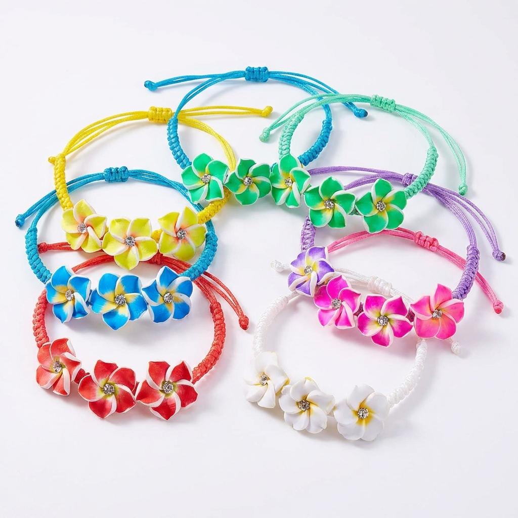Boho Plumeria Flower Bracelet for Women Polymer Clay Hawaiian Frangipani Charm Braided Rope Bracelets Summer Beach Jewelry Gift