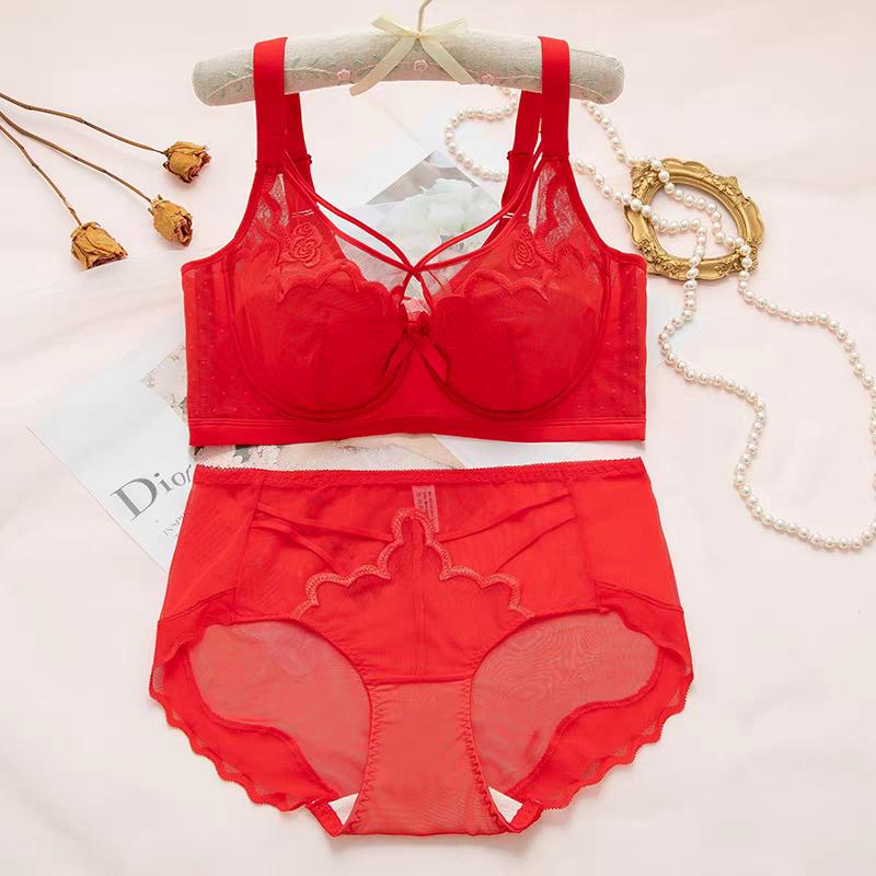 Sexy 3D Embroidered Lace Shell Cup Bra Set for Side Breast Enhancement and Smaller Busts