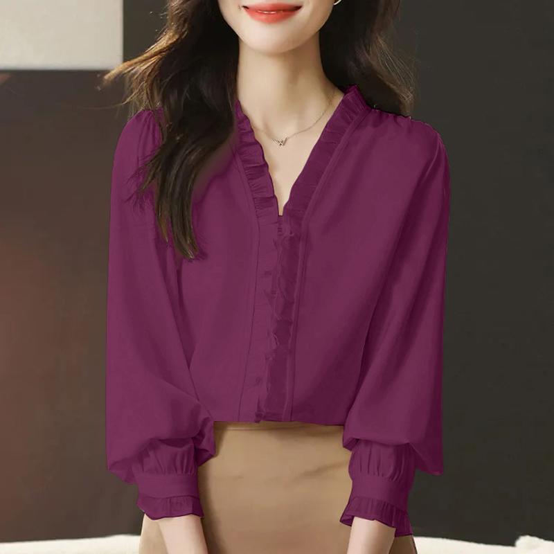 ZANZEA Lässige Bluse mit V-Ausschnitt und langen Ärmeln für Damen