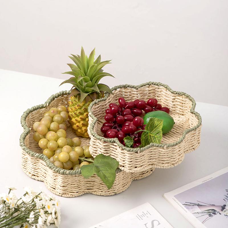 1Pc Snack Tray Vegetables Imitation Vine Household Storage Basket Fruits Weave High-capacity Paper Rope