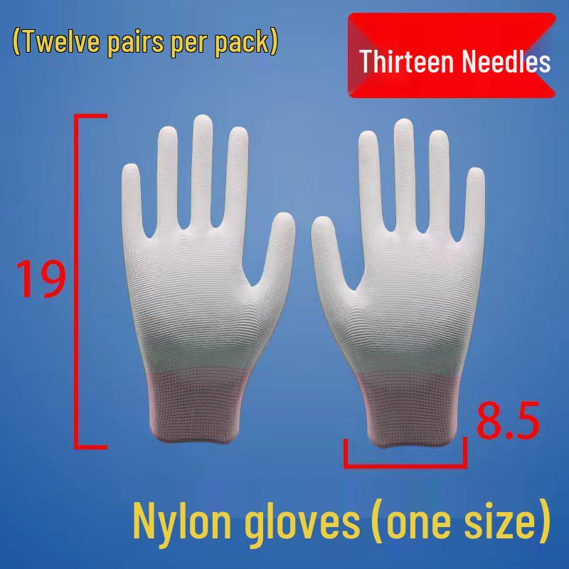 Ultra-Thin Nylon Breathable White Work Gloves - Skin-Friendly, Non-Slip, Elastic, Wear-Resistant.