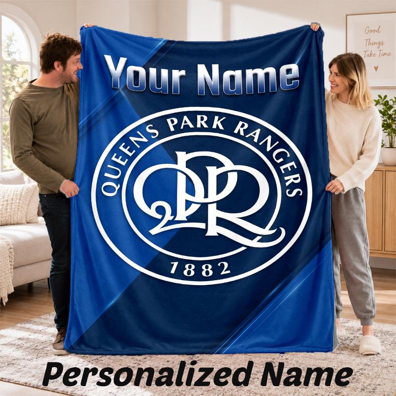 Queens Park Rangers FC Personalized Flannel Blanket Custom Name Text Soft Throw Blanket Home Decor