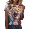 Summer Round Neck 3D Lion Tiger Leopard Print Top Fashionable Casual Short Sleeved Women's T-shirts