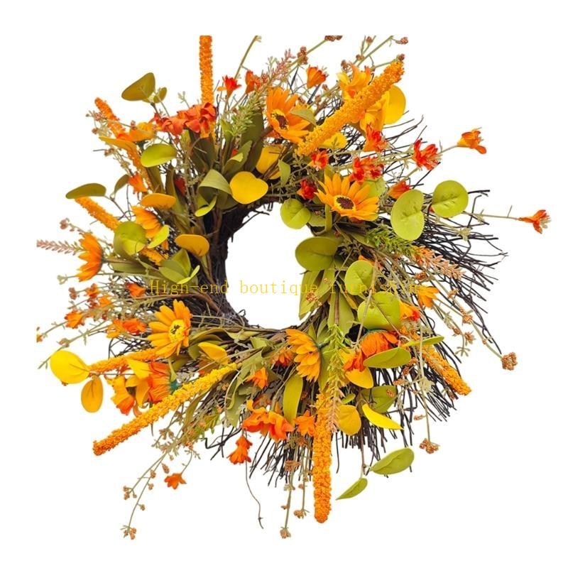  Artificial Flower Wreath Thanksgiving Wreath for Front Door Farmhouses Garden Wedding Indoor and Outdoor Decorations