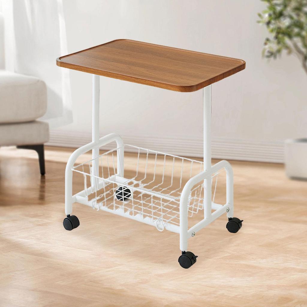 Mobile Side Table Rolling Utility Cart Couch Storage Organizer with 360 Degree Rotating Wheels for Living Room Office