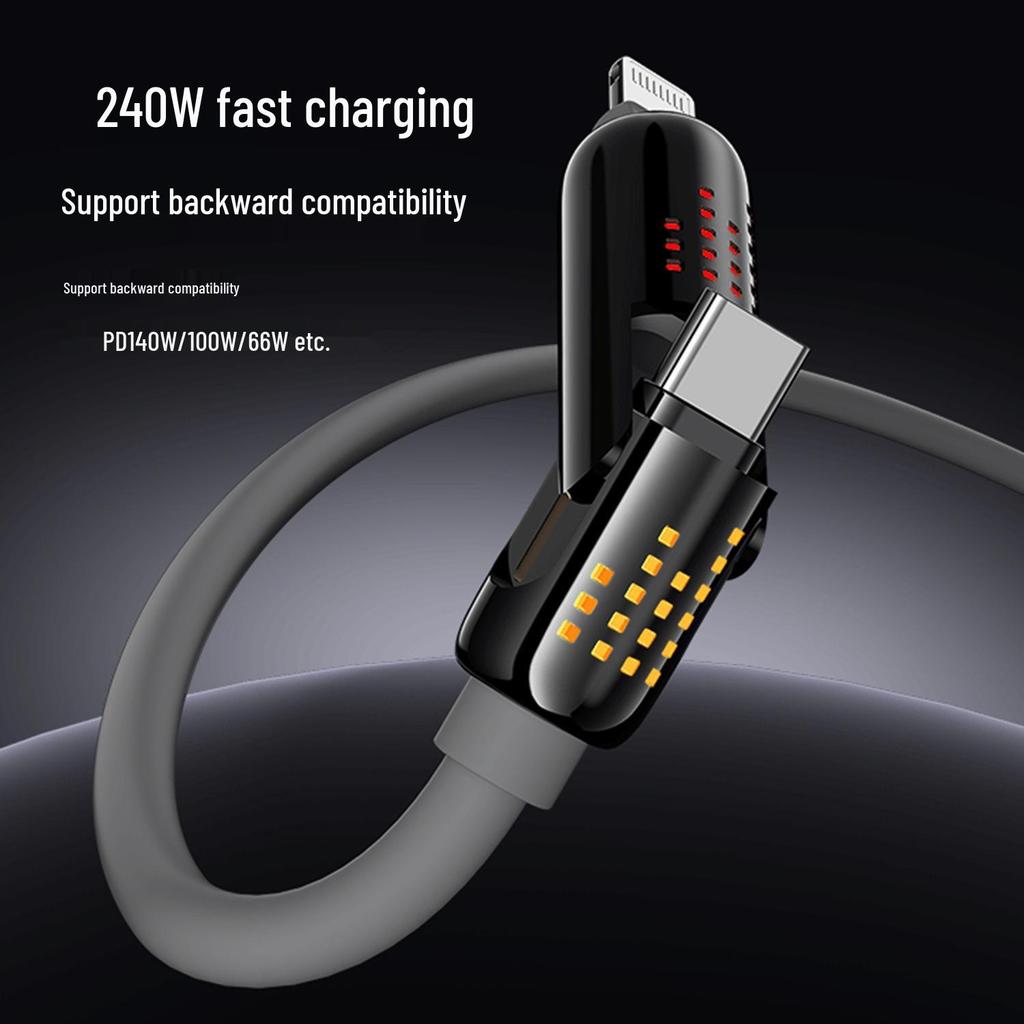 240W Fast Charge 2-in-2 Seven-Color LED Charging Cable for Apple & Android