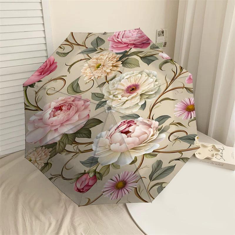 

1PC Floral Pattern Automatic Open/Close Umbrella Compact Folding Umbrella with 8-Rib Shaft lightweight esign, Highquality Fabric1207A
