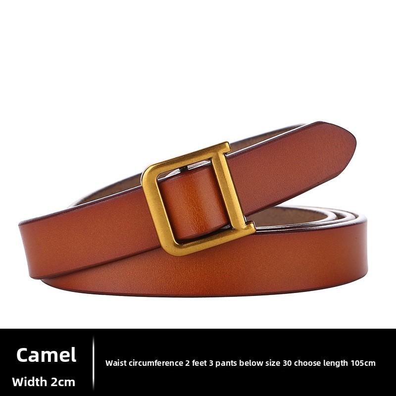 Womens Genuine Leather Slim Belt With Alloy D Buckle For Casual Wear