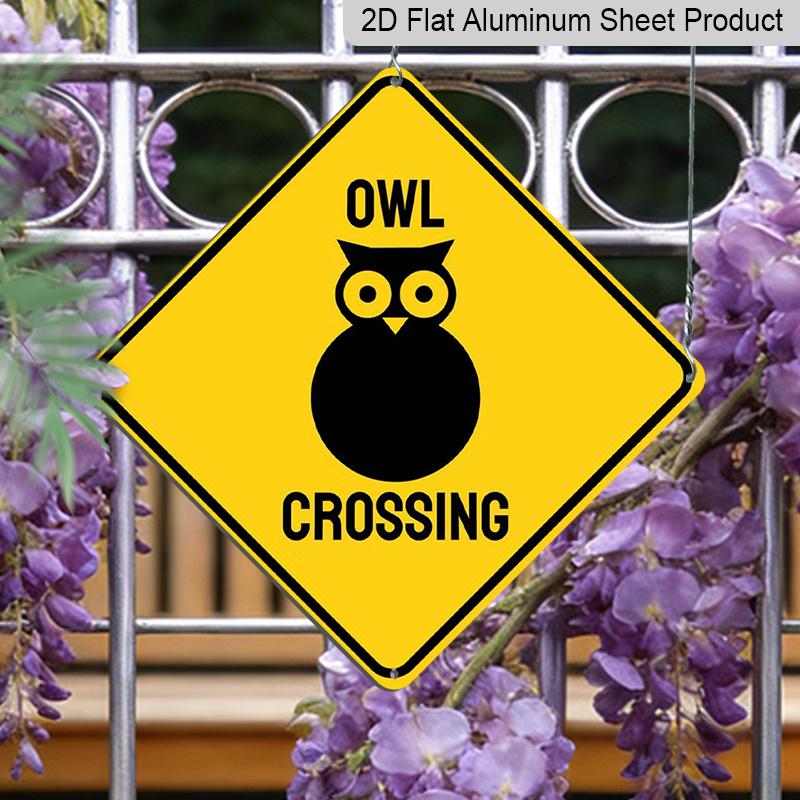 

2D Flat 1pc - Metal Sign Featuring A 2D Flat Design of An Owl Crossing Warning, Suitable for Indoor and Outdoor Decoration in Gardens, Yards, and 20*20cm
