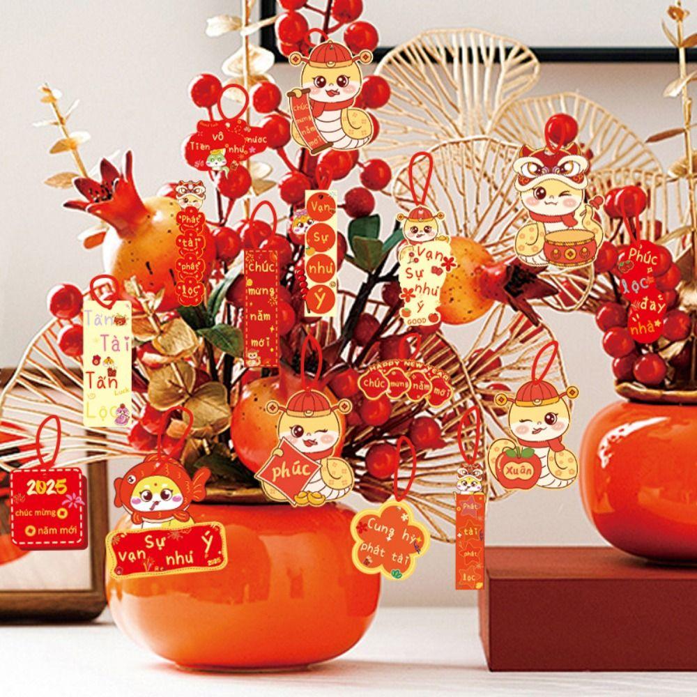 18Pcs Blessing Words Chinese New Year Pendant Snake Year Hanging Card  Party Supplies