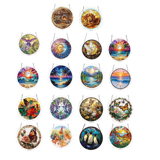 Sun Catcher Puzzle Acrylic Suncatcher Durable Clear Acrylic Colorful Patterns Window Decoration for Doors Garden