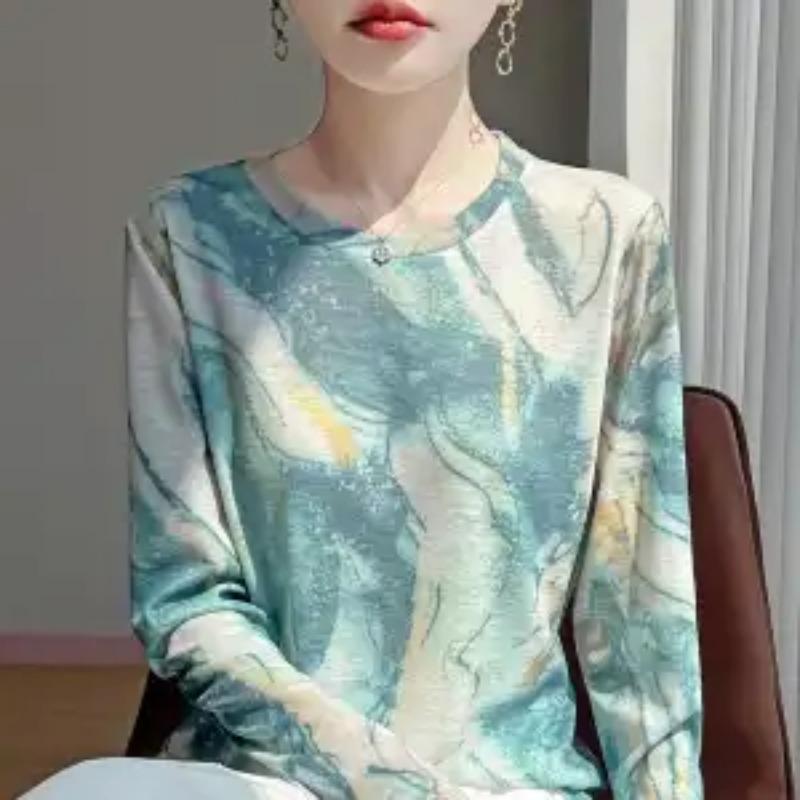 Buntes Batik-Print Neues Langarm-T-Shirt mit modischem Oberteil innen