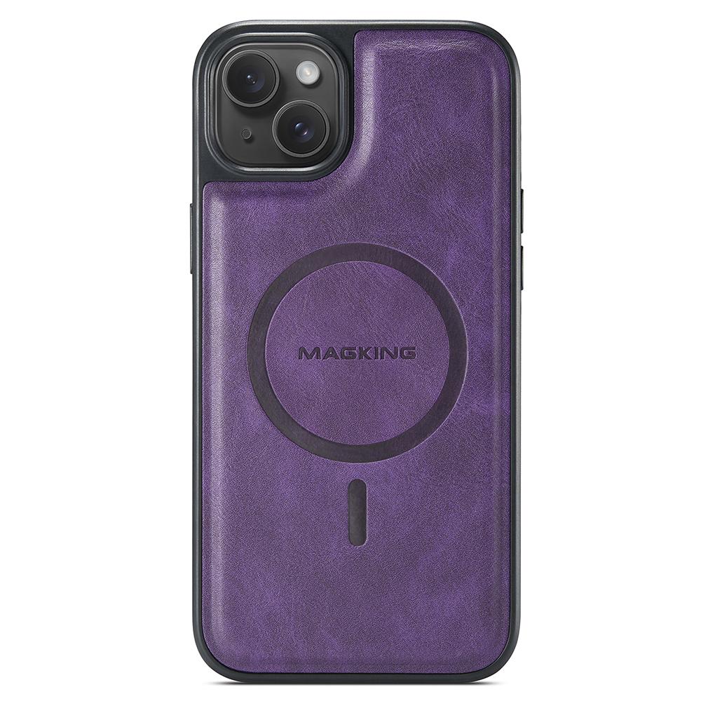 

For iPhone 13 Magnetic Case PC+TPU+PU Leather Phone Cover Purple