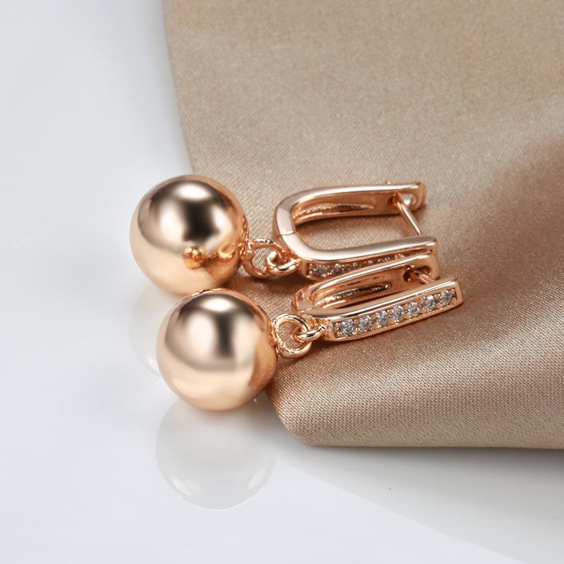 New  Rose Gold Long Earrings For Women Unique Simple Glossy Ball Natural Zircon Dangle Earrings Fine Wedding Jewelry