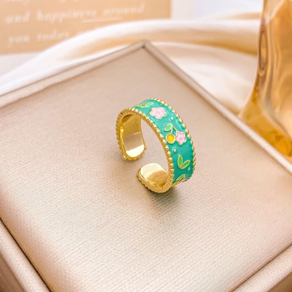 New Versatile Floral Open Ring Colorful Does Not Fade Enamel Ring Alloy Oil-drop Vintage Jewelry Party