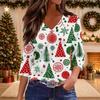 Women's Christmas Print V-Neck Three-Quarter Sleeve Casual Loose Fit Shirt