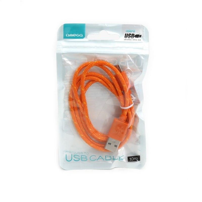 Omega Fabric Braided Micro Usb To Usb Cable 1M Orange [42318]