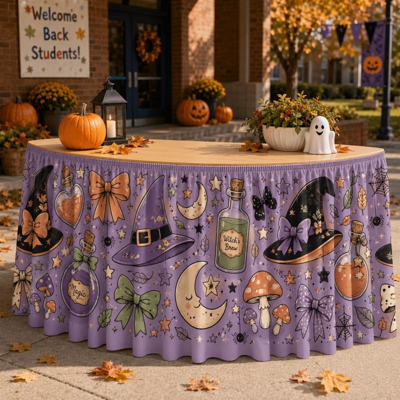 Halloween Table Skirt Round Party Dessert Buffet Decor Home Decoration Printed Fabric Cover