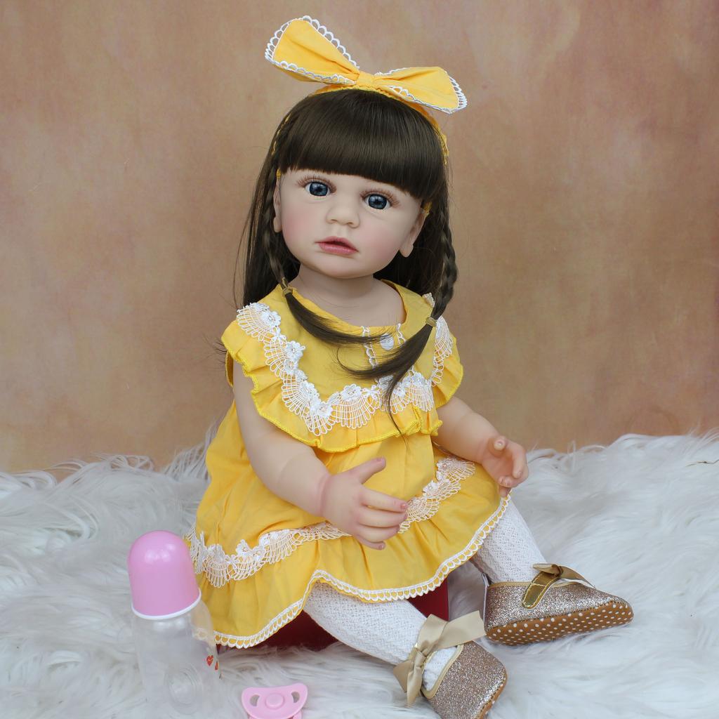 BZDOLL 55CM Ny Full Silikon Reborn Baby Girl Doll Toy 22 Tommer Vinyl Classic Dress Up Boneca Bursdagsgave Badeleke