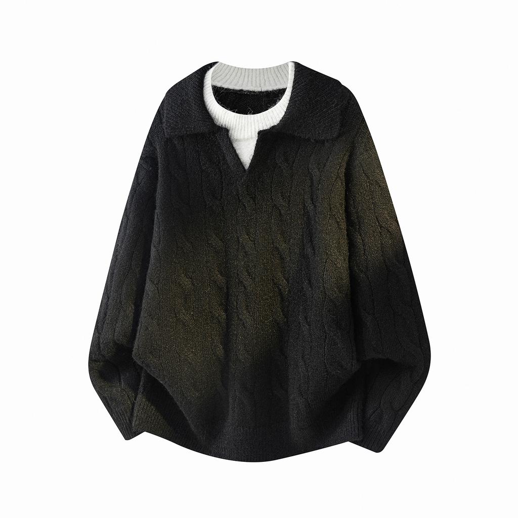 Knitted Lapel Sweater Slightly Wide Half-zip Jacket Casual Sweater Long Sleeves