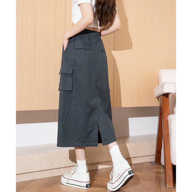 TonLion 2025 Summer Women's High-Waist A-Line Cargo Midi Skirt