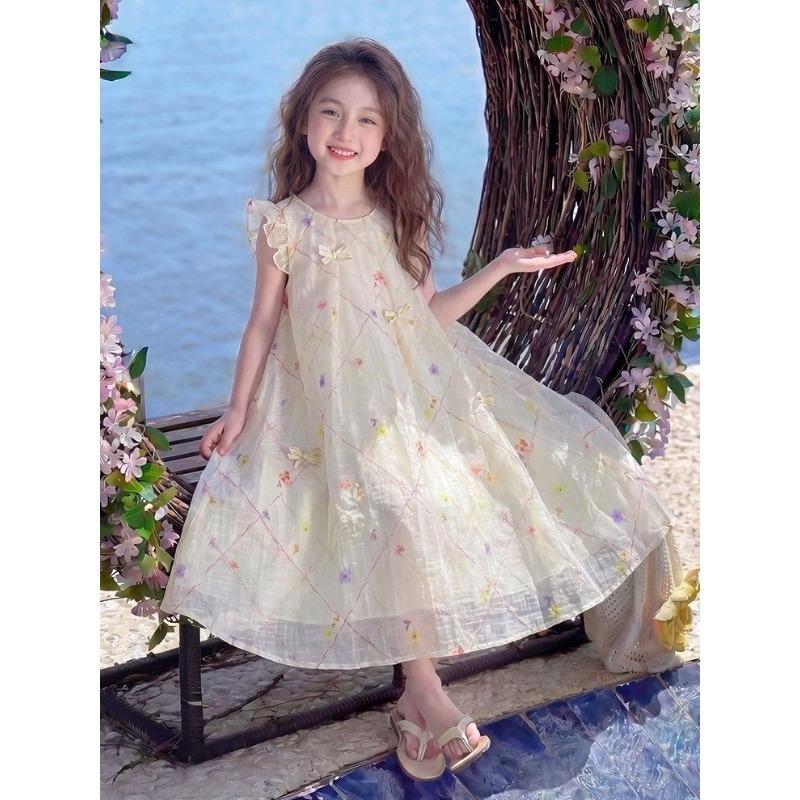 Sweet Peach-colored Dress for Girls - Summer Children s Princess Floral Dress 130