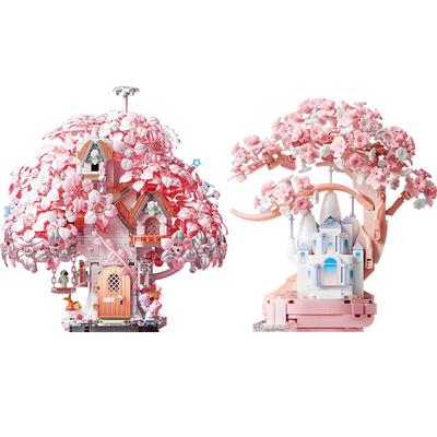 Fantasy Cherry Blossom Season Assemblage Building Blocks Kits Flower Castle Models Home Deco Kids Toys for Girls Birthday Gifts