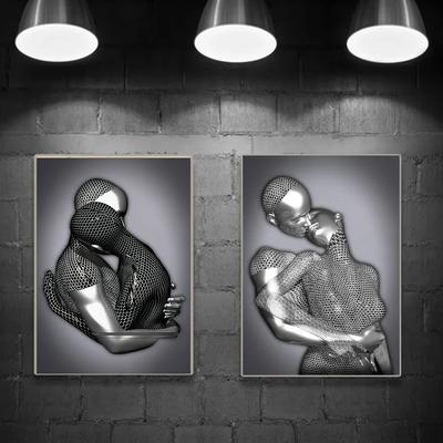 Metallfigur Statue Kunst Poster Hochauflösender Druck Leinwandmalerei Drucke Paar Skulptur Wohnzimmer Heimdekor Bild