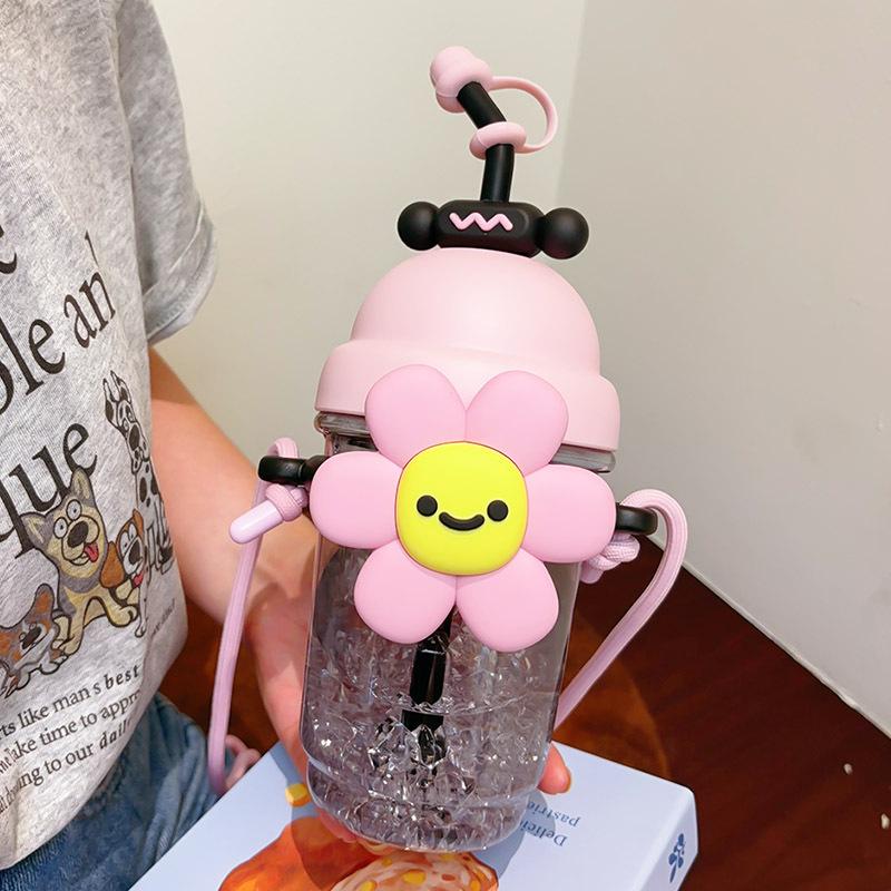 

Children s Flower Cup Cartoon Water Bottles Fruit Infuser Bottles with Straw, Tumbler,Leak-Proof,Drinking Jars,Coffee Cup рожевий