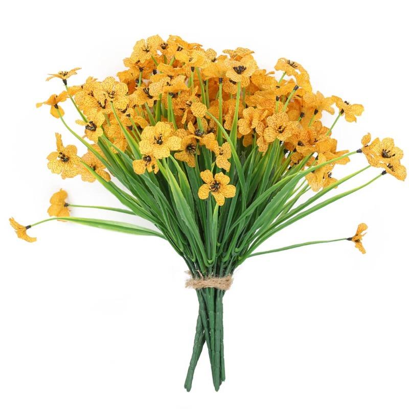 

10 связок уличных искусственных цветов, устойчивых к ультрафиолетовому излучению, искусственных цветов, не выцветающих, искусственная пластиковая зелень, кустарники, растения для кухни, дома, свадьбы, сада, декор жёлтый
