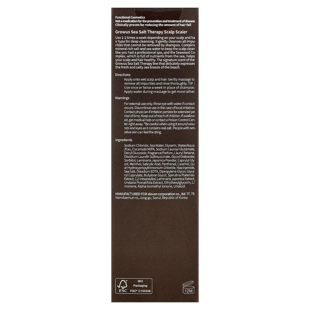 GROWUS Sea Salt Therapy Scalp Scaler, 120g (4.23oz)