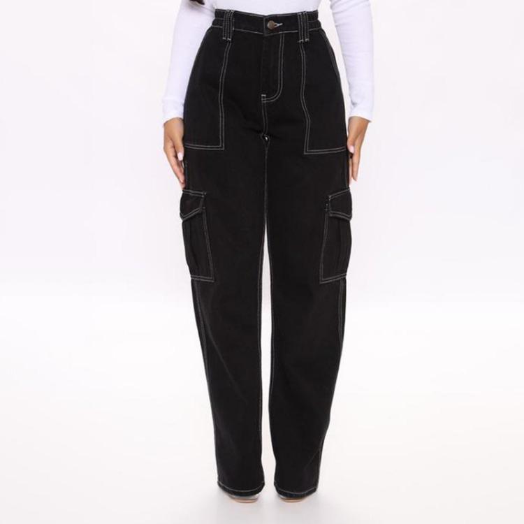 Jeans Cargo Larghi Dritti Casual da Donna con Tasche Multiple Pantaloni da Donna
