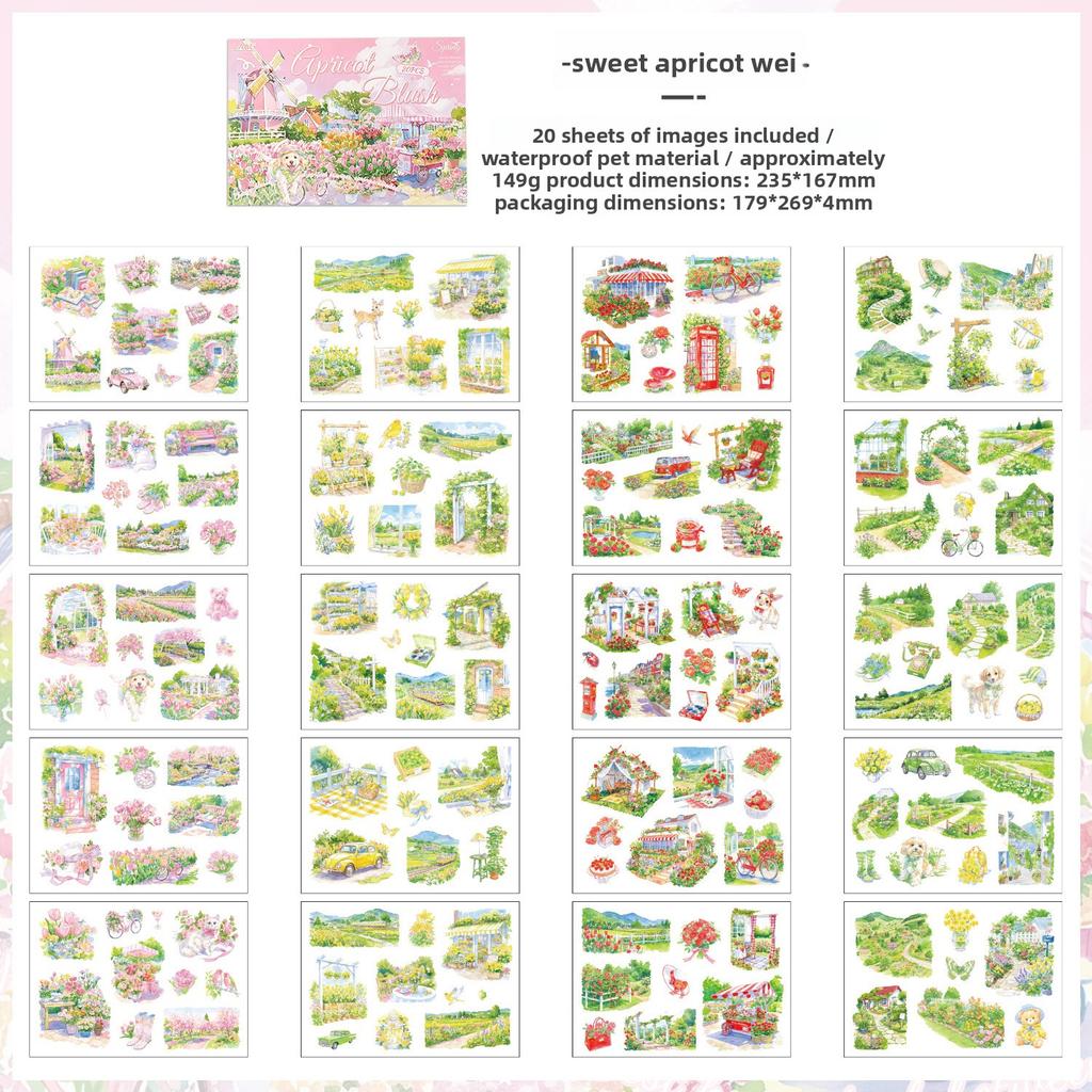 20 Sheets/pack Four Seasons Scenery Holiday Decoration Sticker Book for Kids DIY Journaling Materials PET Material Self-Adhesive