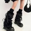 Women Goth Furry Leg Warmers Socks Harajuku Ribbon Bowknot Leggings Boots Cover