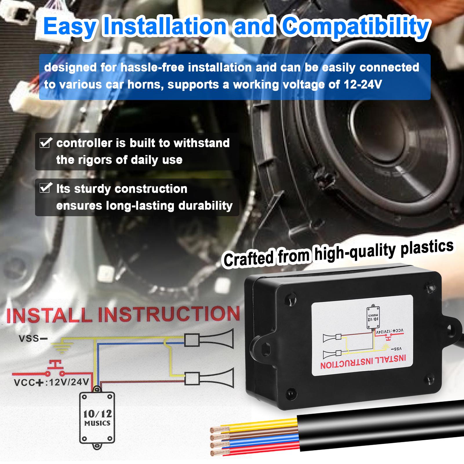 

Car Horn Controller Electric Horn Speaker Sound Control Unit with 8 Sound Effects Switching Remote Control 12-24V for Car Truck