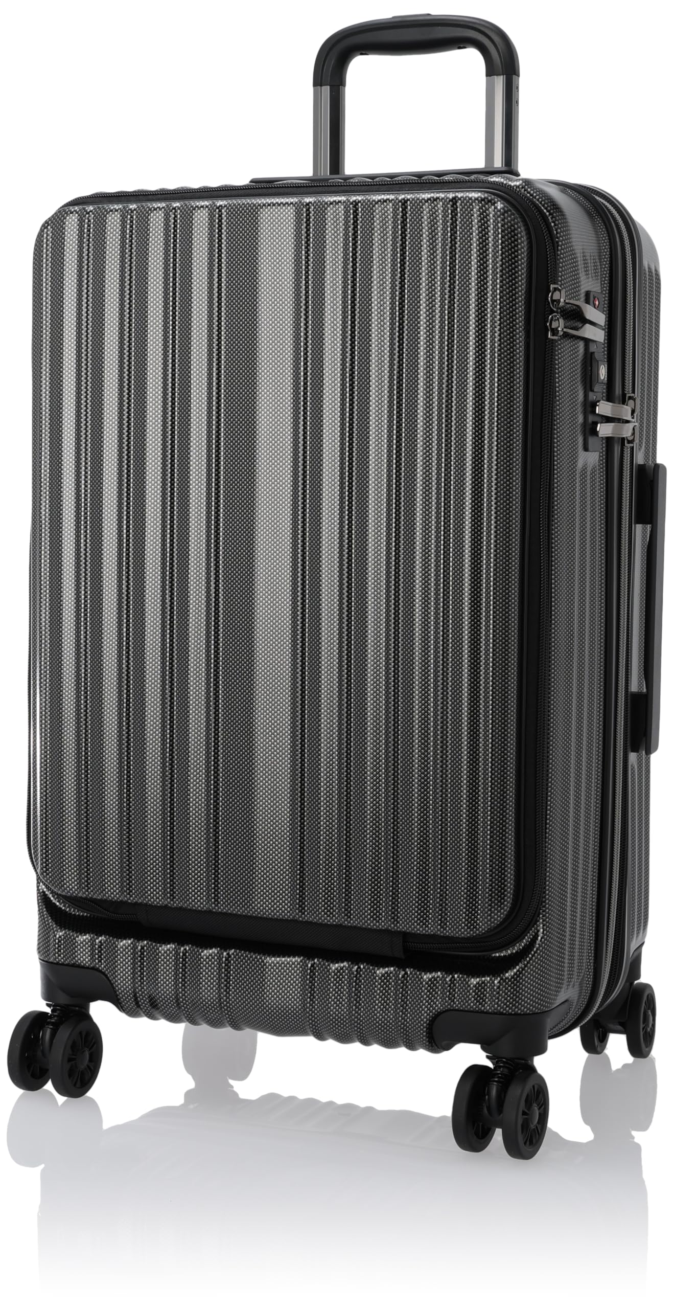 

Wisely Open Travel Expandable Front TSA Dual Wheel Casters with Shock Absorption and Locking Large Carbon Black Spark/Front Trunk, 22-inch, Approx.