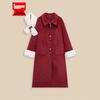 IEF Women's New Year Red Woolen Coat