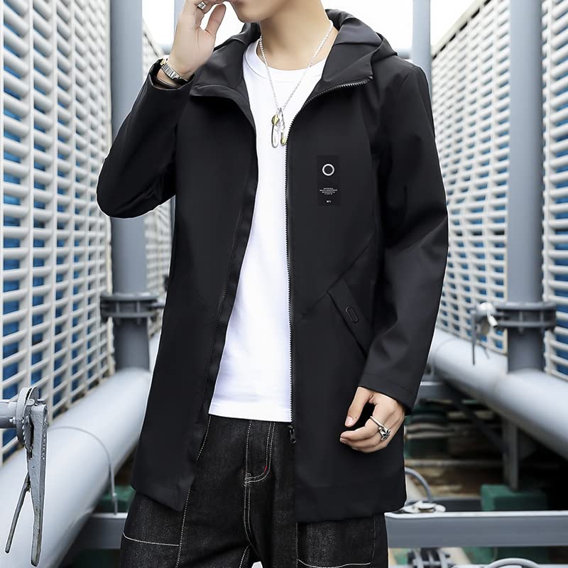 Palton lung, elegant, de stradă, frumos, răcoros, pentru exterior, cald, cu fermoar, rezistent la vânt, negru [Aspersio], palton, cu glugă, îmbrăcăminte de exterior,
