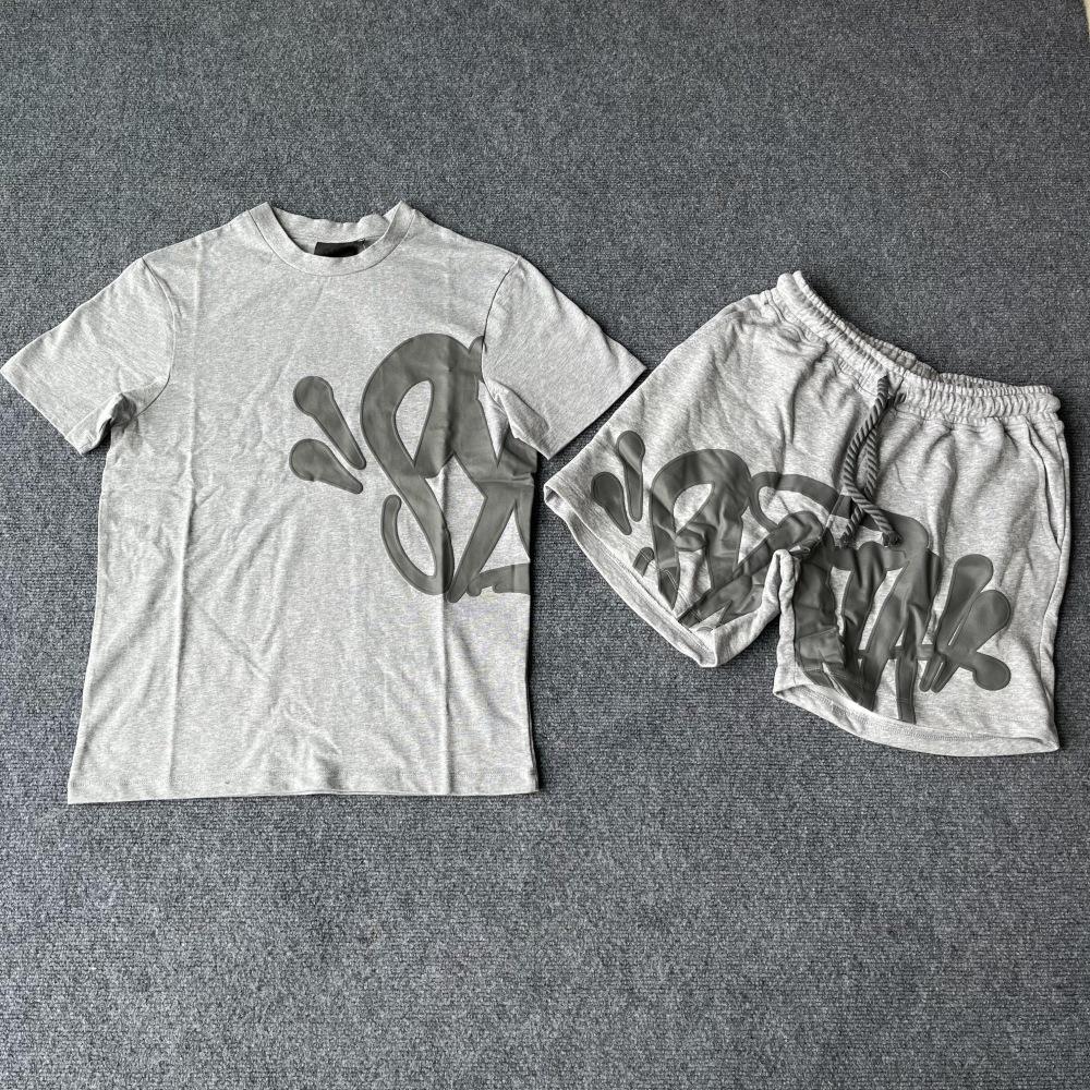 Synaword Men's Trendy American Foam Letter Print T-Shirt & Shorts Set