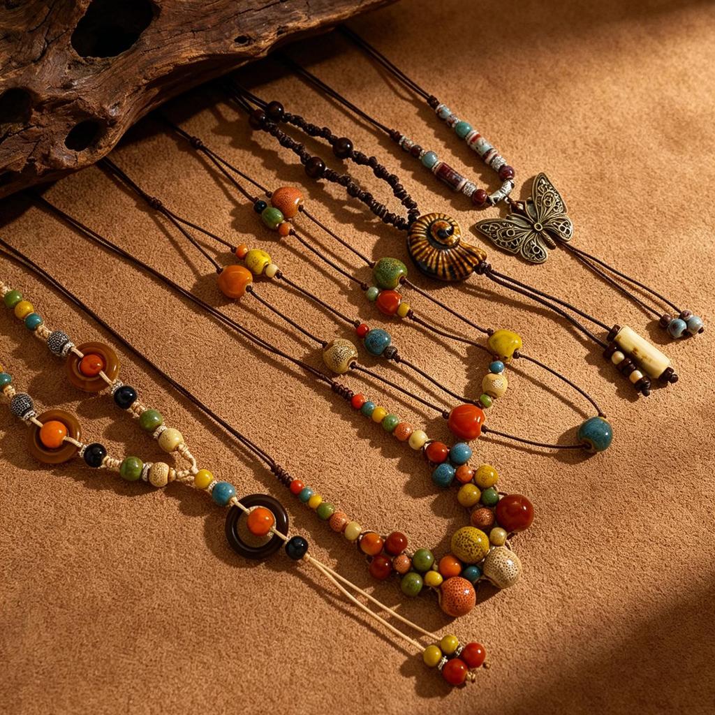 Bohemian Tassel Flower Pendant Necklace - Ethnic Butterfly Vacation Collarbone Jewelry