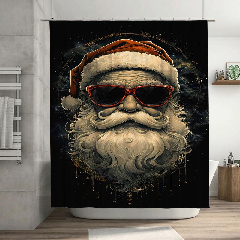 

Tuniu Vintage Santa Claus Bath Curtain Funny Christmas Shower Curtain Set Holiday Decor Festive Bathroom Fabric Backdrop W60H190(CM)-1 Pcs