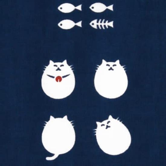 Dyeing Anbo Tenugui Cat Indigo Authentic Dyed Cotton Tokuoka Made In Japan 35cm X 100cm "Debu Blue" 100%