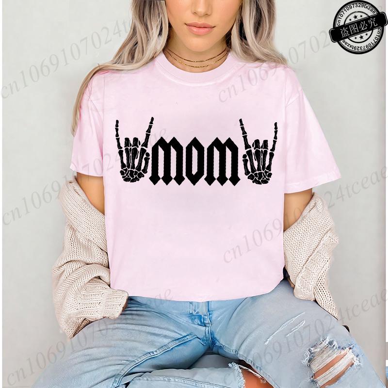 Rock Mama Printed T-Shirts for Women Funny Mama Outfit Gift Funny Graphic Shirt Short Sleeve Women Clothing Summer Fashion Tees